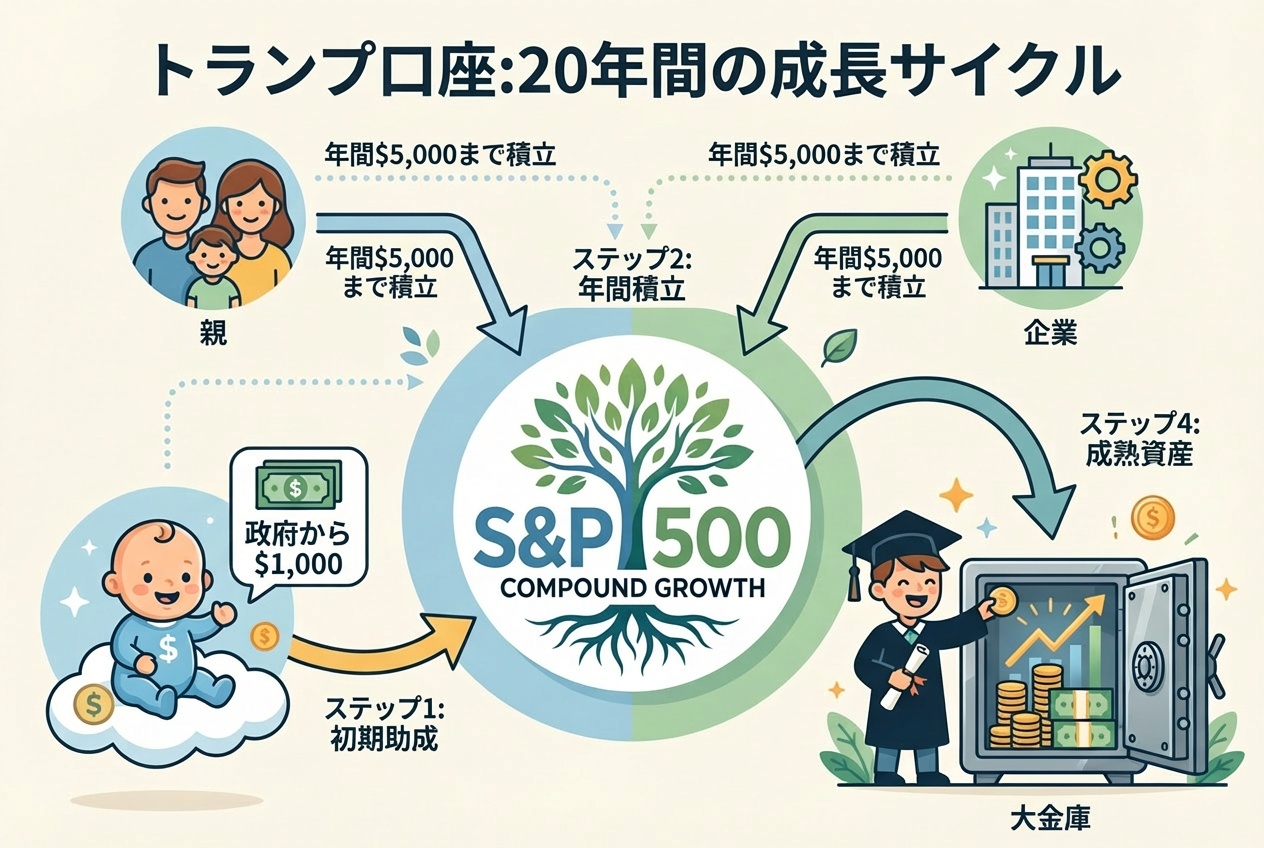 トランプ口座の仕組み：1,000ドルから始まる資産形成のフロー