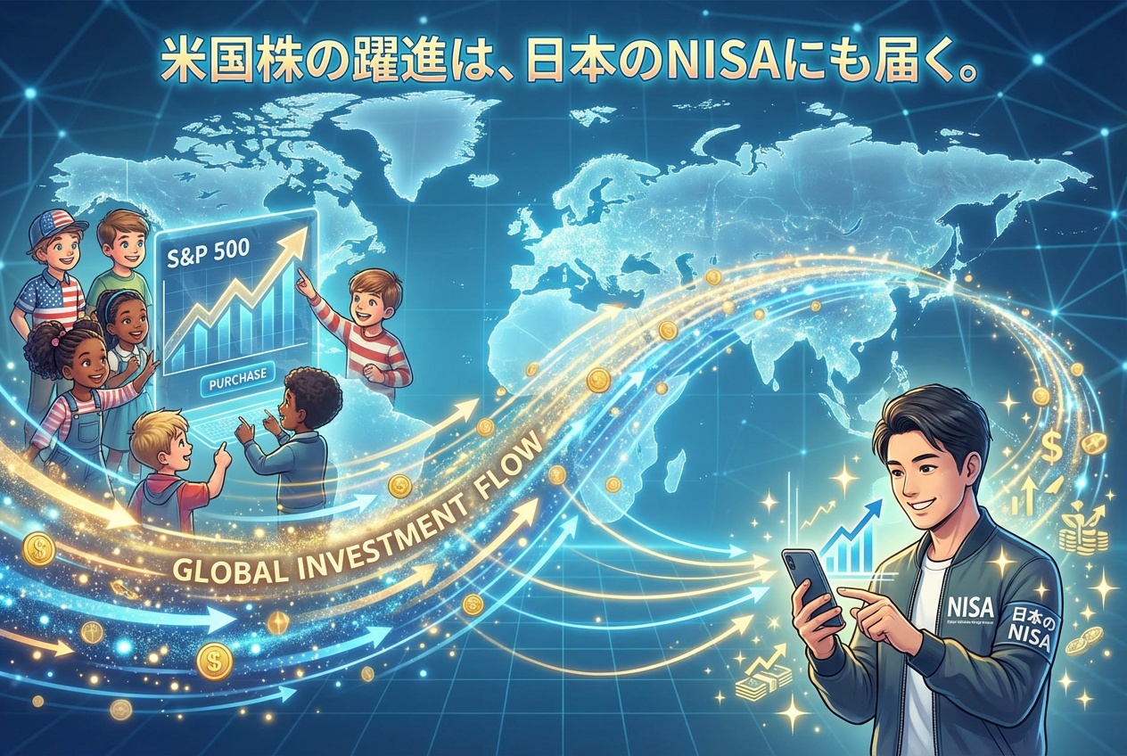 米国市場の成長が日本の投資家に届く恩恵の図解